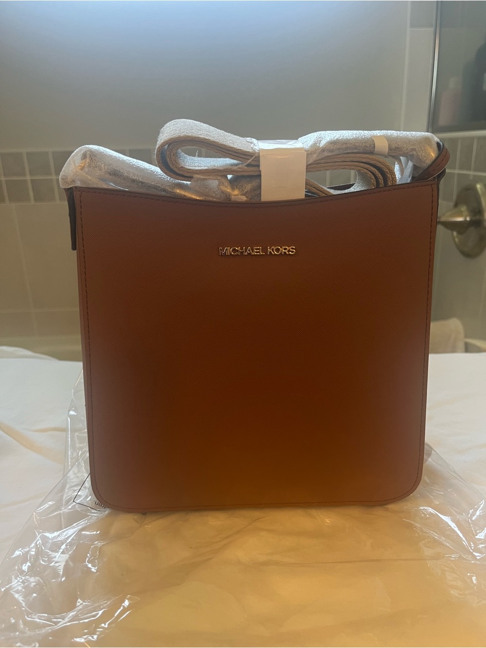 Michael Kors Cognac Leather Messenger Crossbody Bag-NWT